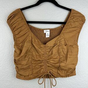 Japna Women's Ruched Crop Top Rust Drawstring Size M